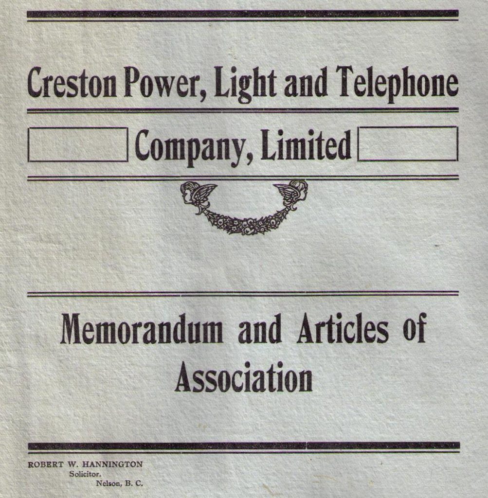 Creston Power Light and Telephone, Creston BC