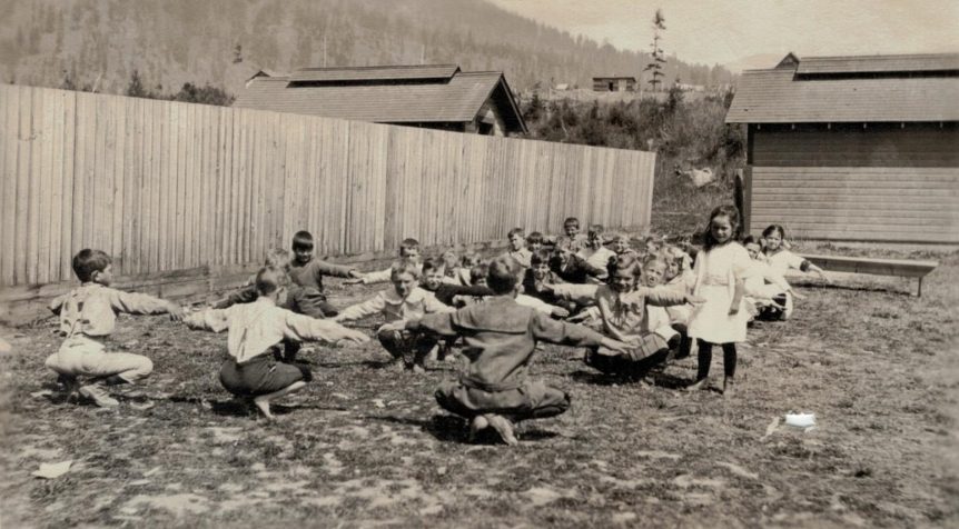 Mrs. Hardman's class doing calisthenics, Creston Public School